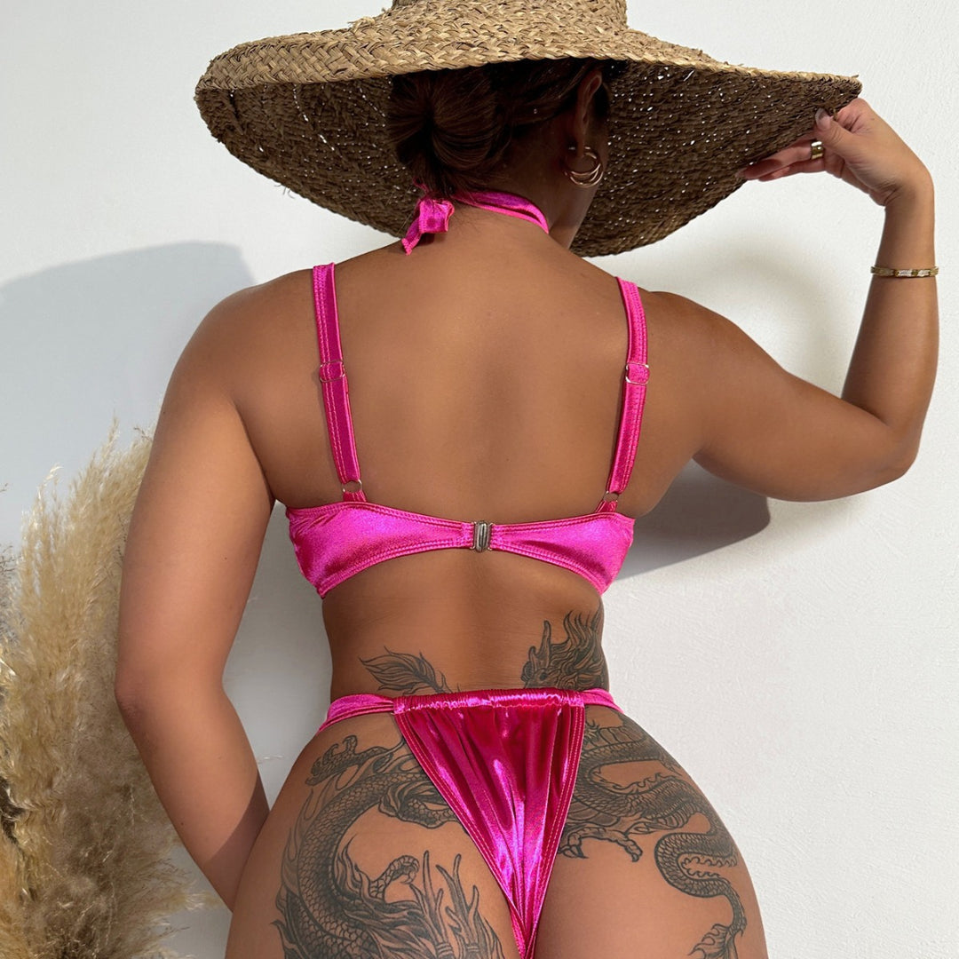 Dame Premium Bikini-sæt med blomstret top og høj benudskæring Skovae