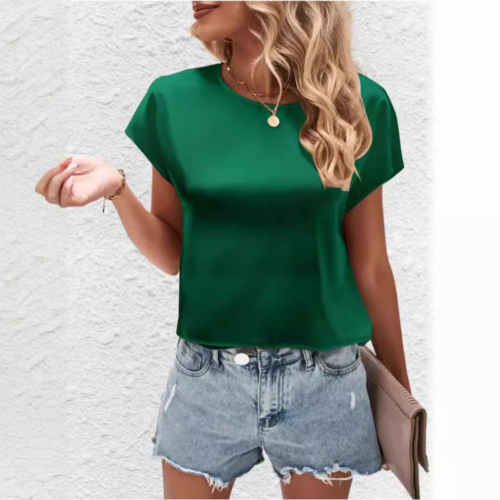 Dame Elegant satin top med afslappet snit og korte ærmer Skovae