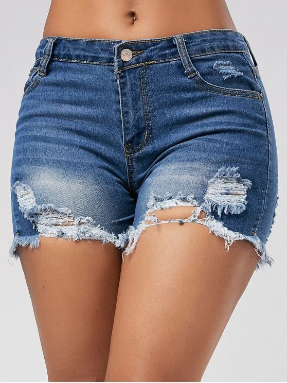 Dame modeødelagte denim-shorts med høj talje Stilla