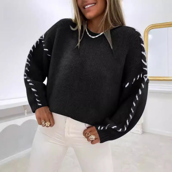 Kvinders strikkede sweater med dekorative sømdetaljer Stilla