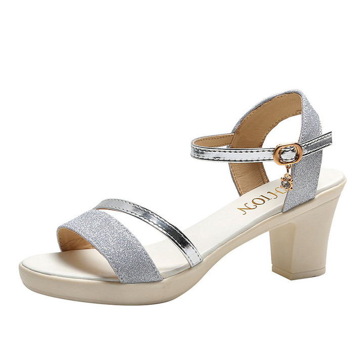 Dame blokhæle-sandaler med glitrende glimmer og justerbart remdesign Stilla