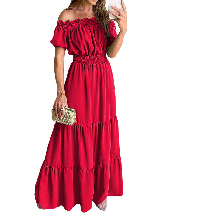 Dame Off-Shoulder Rynk Maxi Kjole Stilla