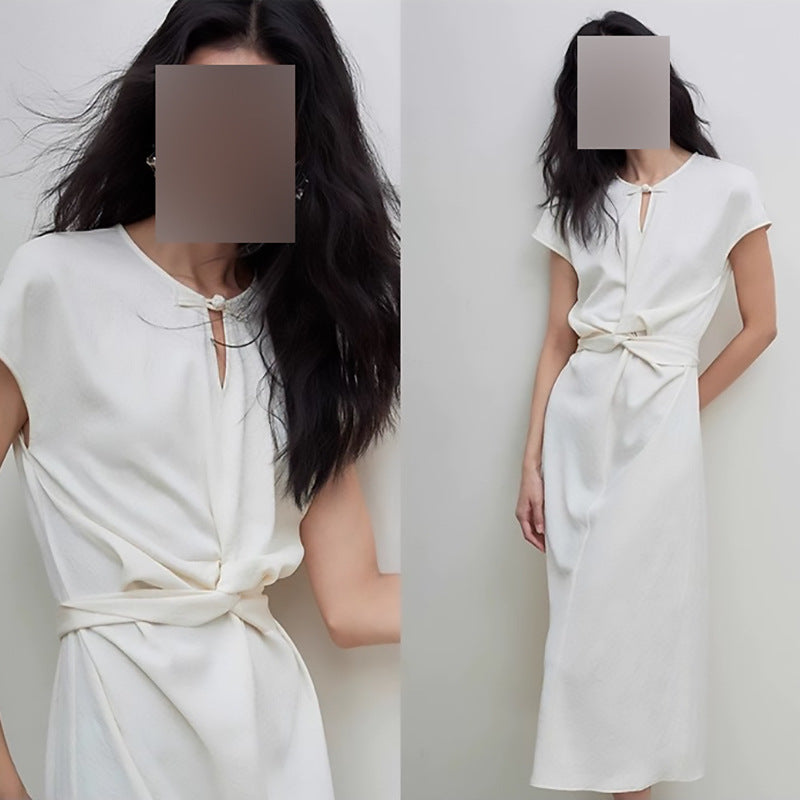 Dame elegant wrap top med dekorativ knude og struktureret stof Stilla