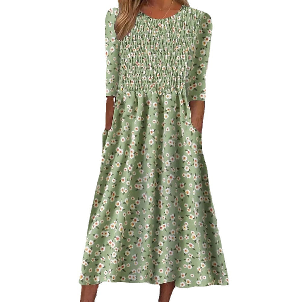 Dame Smocked Floral Midi Kjole Stilla