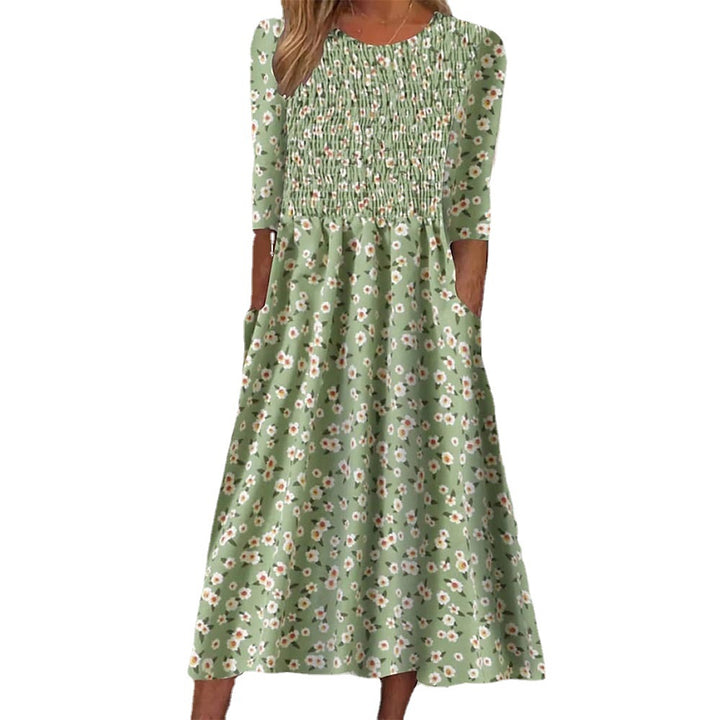 Dame Smocked Floral Midi Kjole Stilla
