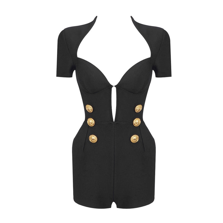 Dame Chic Playsuit med dyb udskæring og elegante knapdetaljer Stilla