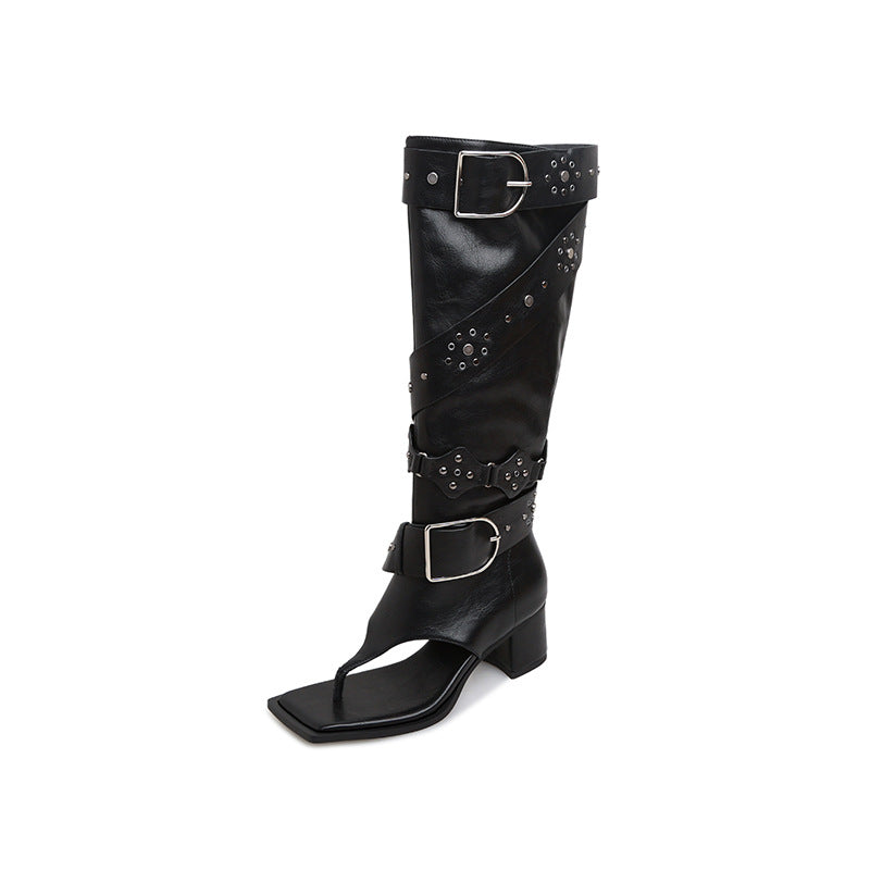 Femme Tanga-Style Hæle Gladiator Støvler med dekorative spænder Stilla