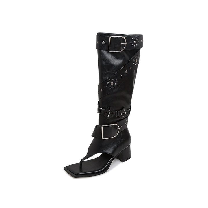 Femme Tanga-Style Hæle Gladiator Støvler med dekorative spænder Stilla