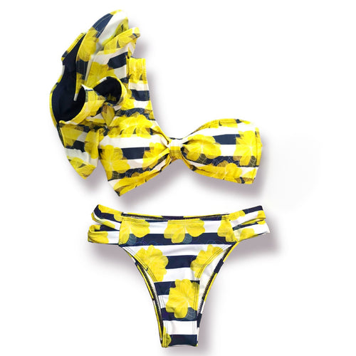 Dame bikini-sæt med voluminøse flæser og spændende blomstermønster Stilla