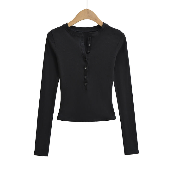 Damer langærmet Henley-top med knapdetalje og elastisk pasform Stilla