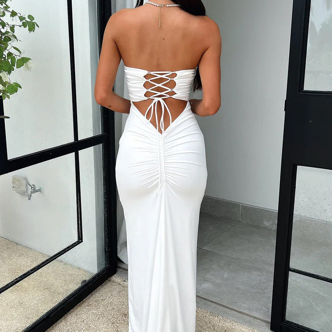 Dame Elegant lang aftenkjole med figursmigrende drapering Stilla