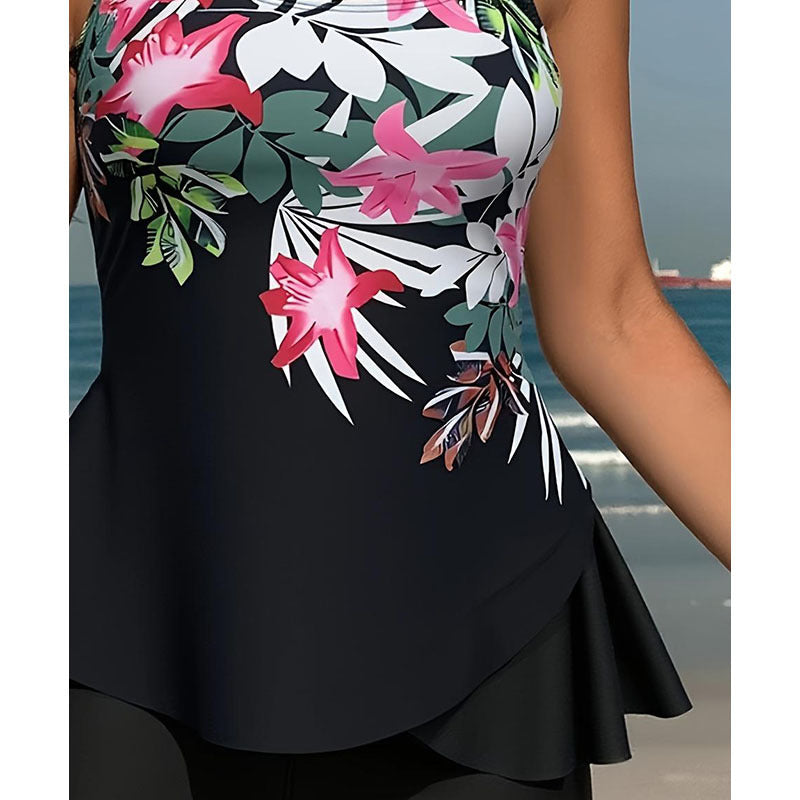 Dame Tankini sæt med blomster top og høj talje trusse Skovae