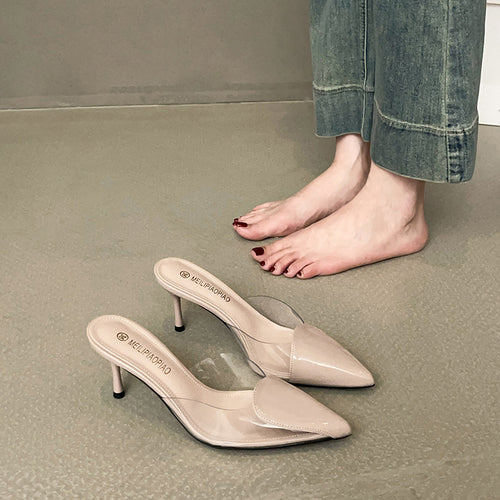 Dame elegante transparente pumps med moderne spidse tå og delikat plateau Stilla