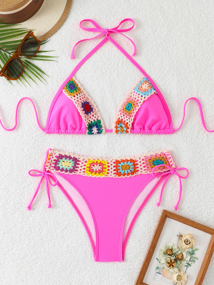 Dame bikini-sæt med håndlavede hækledesign og skjult manchetjustering Skovae