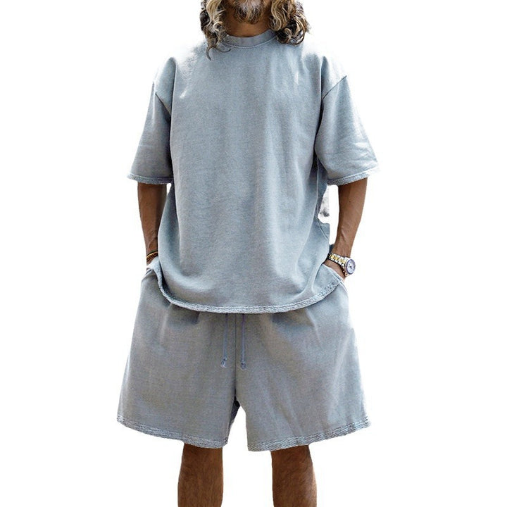 Herren nan oversized loungewear-sæt med boxy-shirt snorebund-bukser og blødt bomuldsblanding skovae