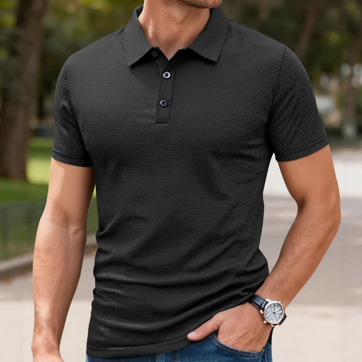 Herrer nano struktureret mikrojacquard-polo-shirt med slank pasform og elastisk komfortstretch Skovae