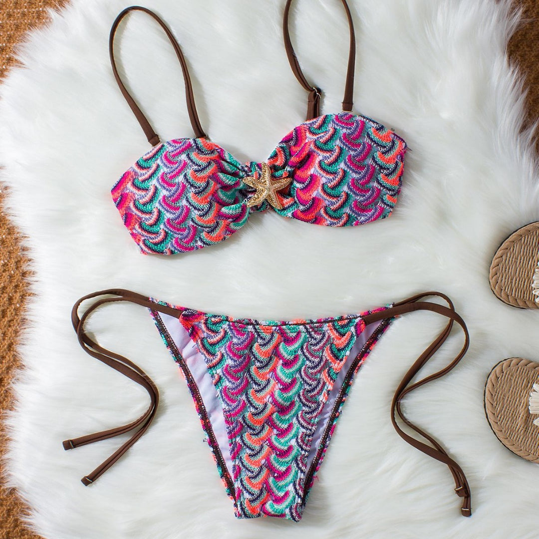 Dame Bandeau-Bikini med glamorøst muslingemønster Skovae