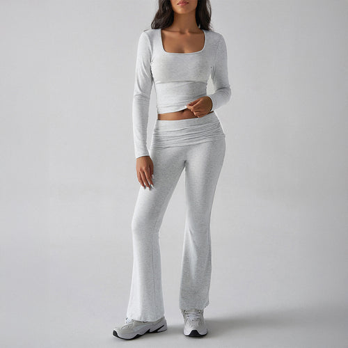 Dame sporty lounge sæt med figursyet top og bred bukse stil Stilla