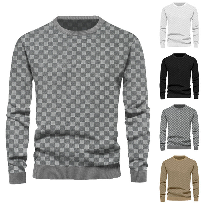 Herren nan finstruktureret rundhalset pullover med ternet relief og ribbede manchetter Skovae