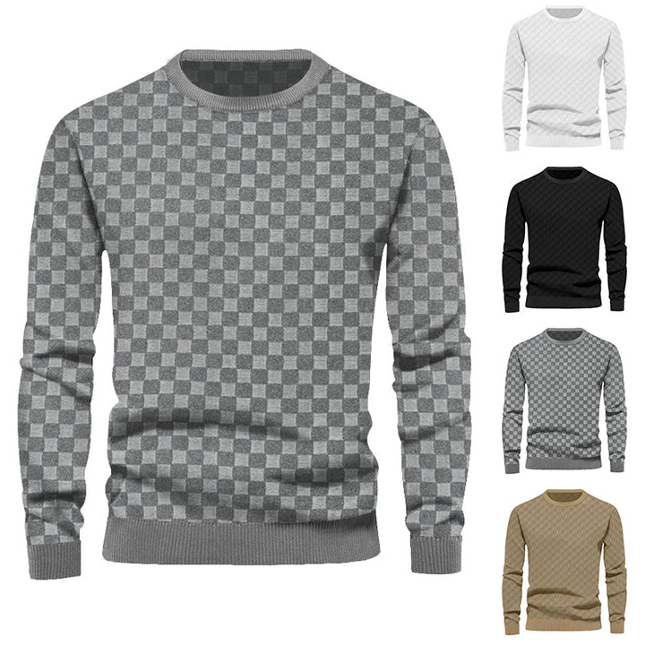 Herren nan finstruktureret rundhalset pullover med ternet relief og ribbede manchetter Skovae