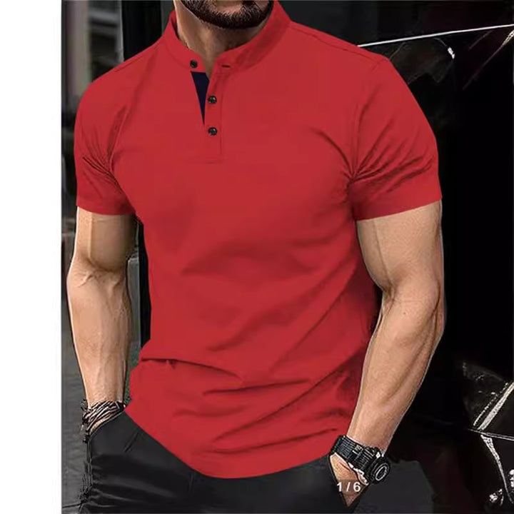 Herren poloshirt med moderne ståkrave og kontrasterende knapper Stilla