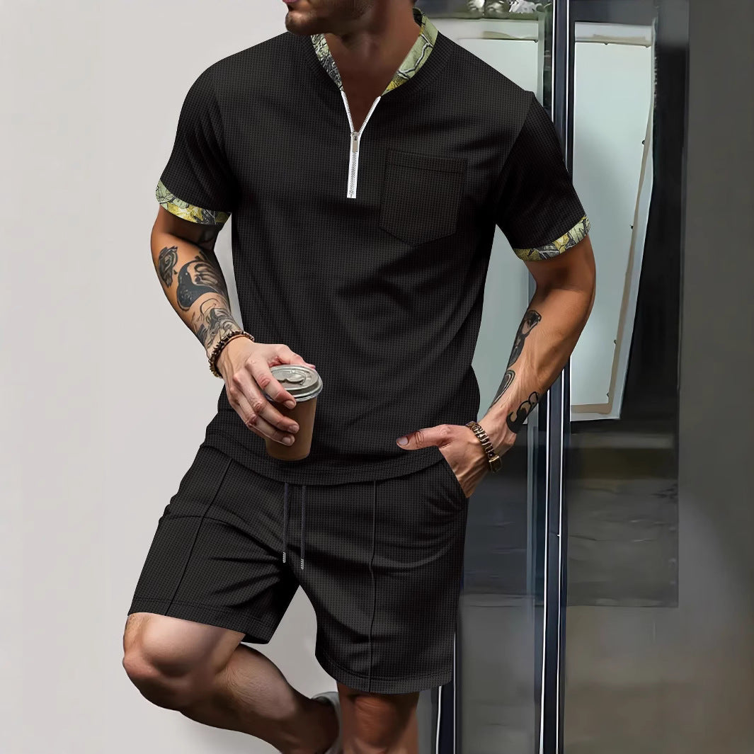 Herrer afslappet fritidsoutfit med kort lynlås og moderne krave Stilla