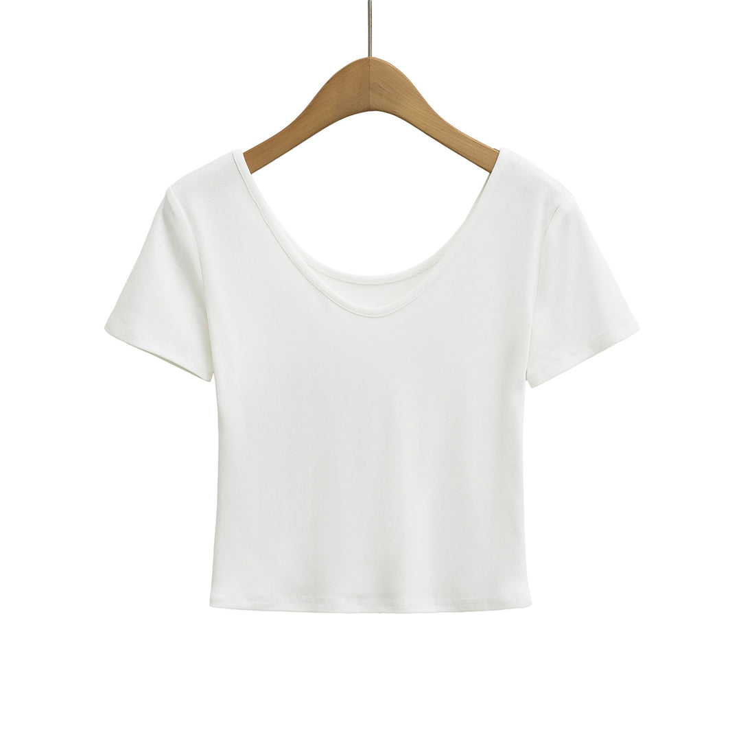 Dame Kortærmet Crop-Top med dyb rygudskæring og komfortabelt stof Stilla