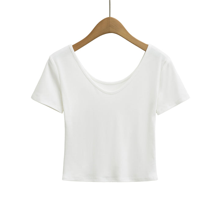 Dame Kortærmet Crop-Top med dyb rygudskæring og komfortabelt stof Stilla