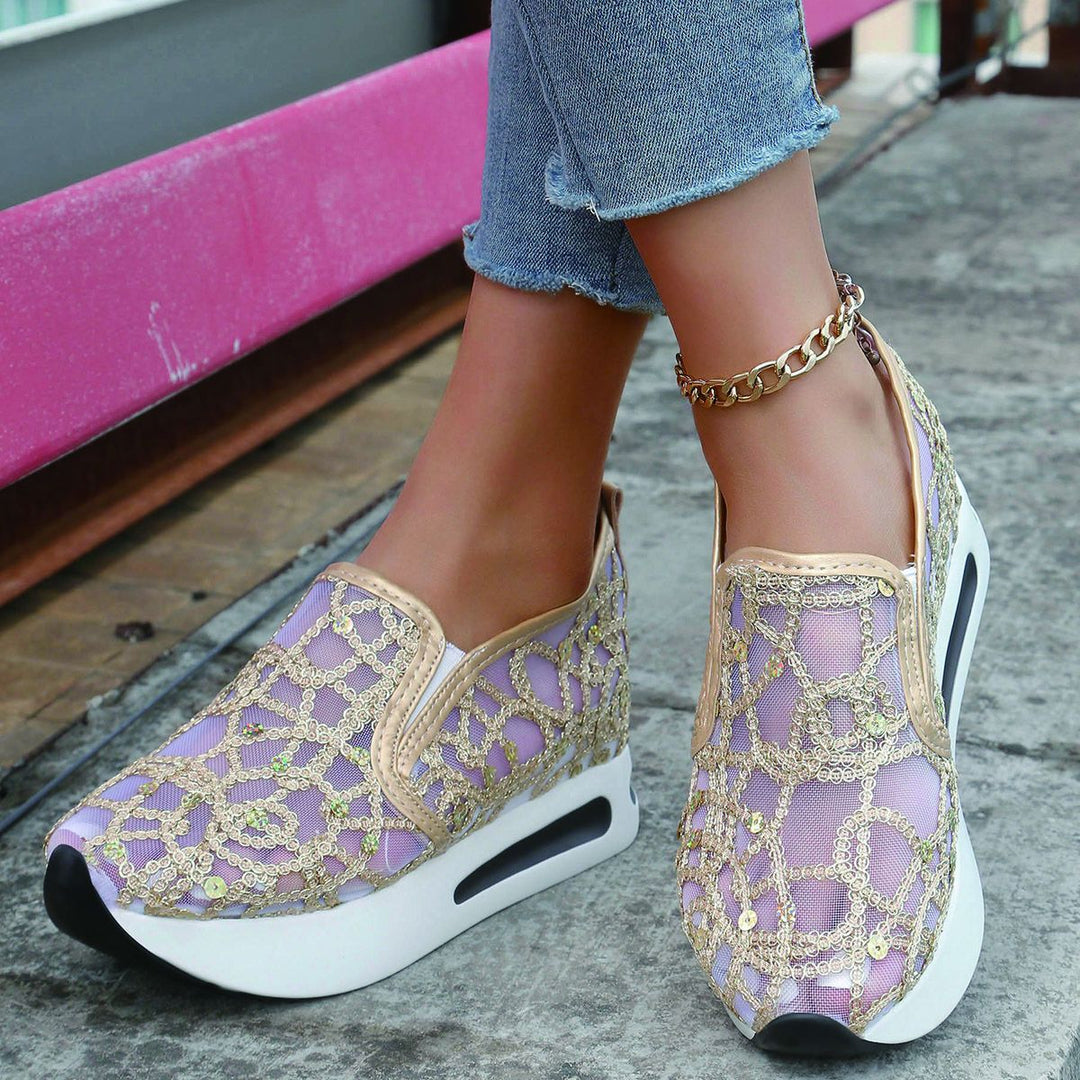 Dame Sporty Slip-On Sneakers med elegant spids og glimmer-accenter Stilla