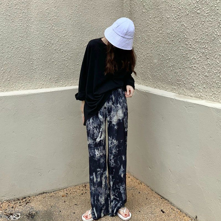 Dame casual jersey bukser med lav talje og trendy tie-dye design