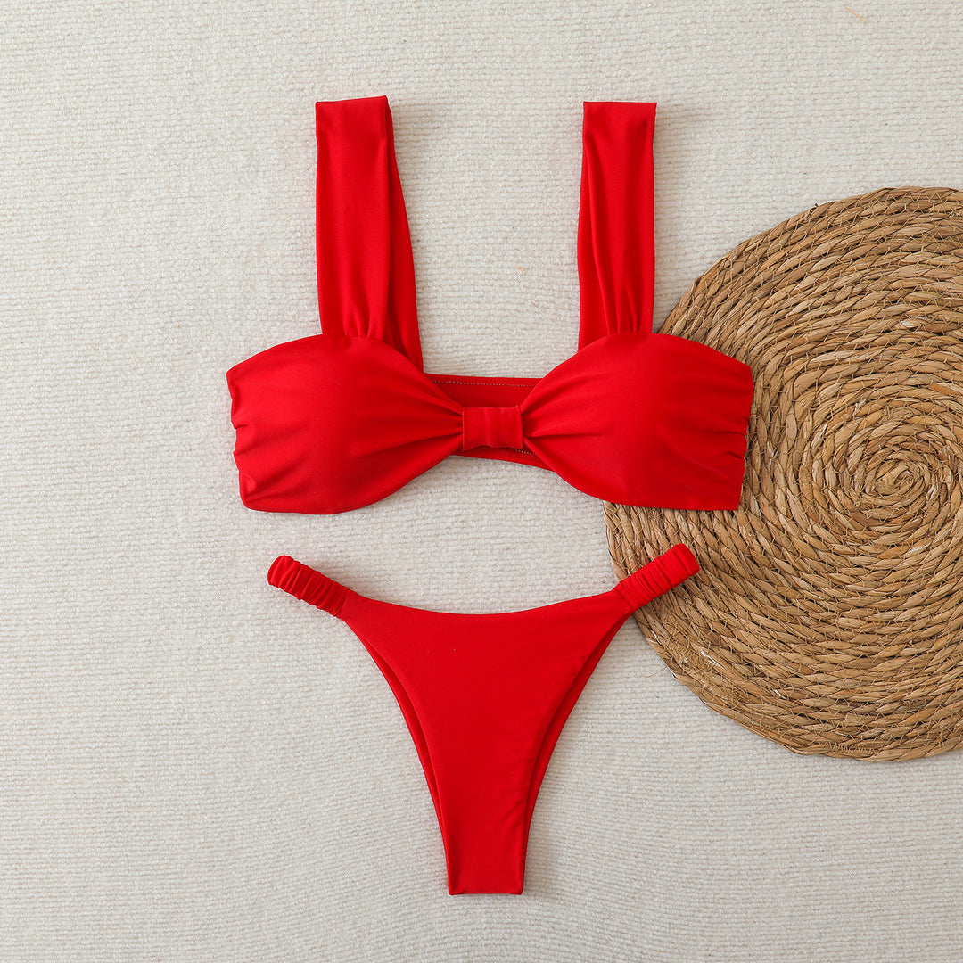 Dame bandeau-bikini med brede stropper og dekorativt sløjfeelement Skovae