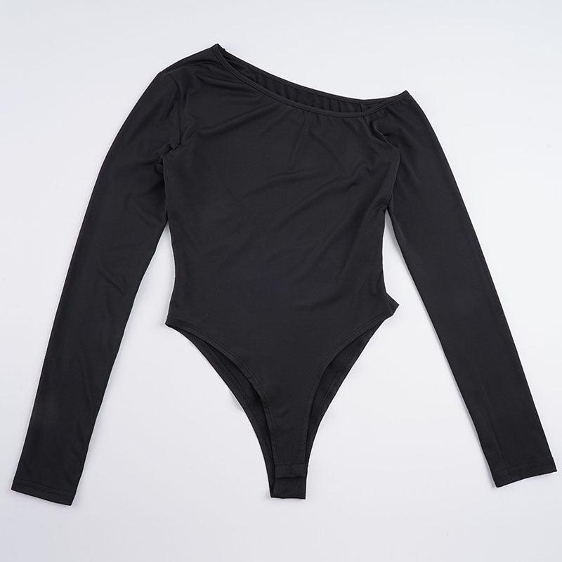 Dame Langærmet Bodysuit med smart Off-Shoulder Design og tætsiddende Silhouette Skovae