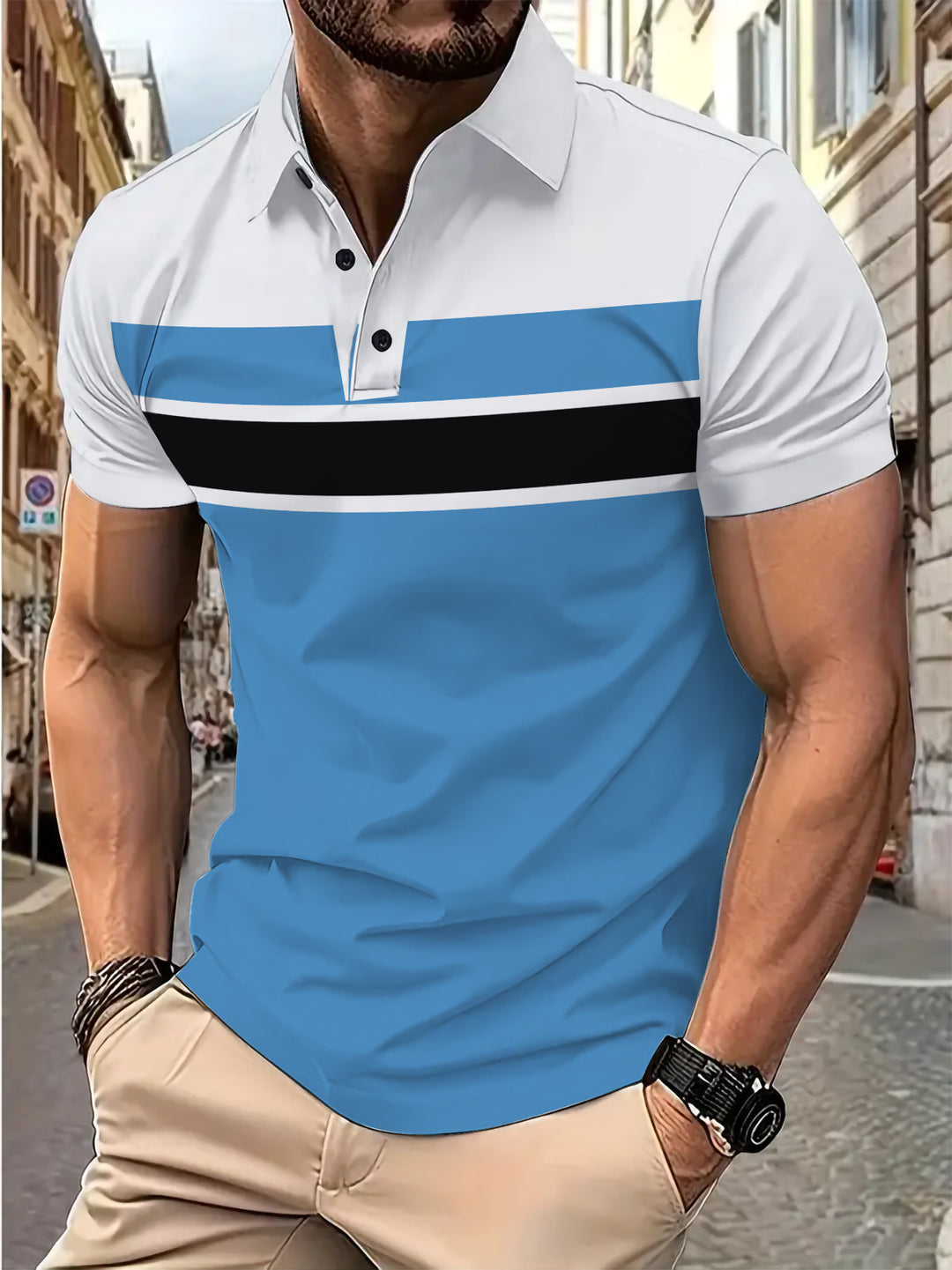 Herrer polo skjorte med sporty stribemønster og åndbare egenskaber Stilla