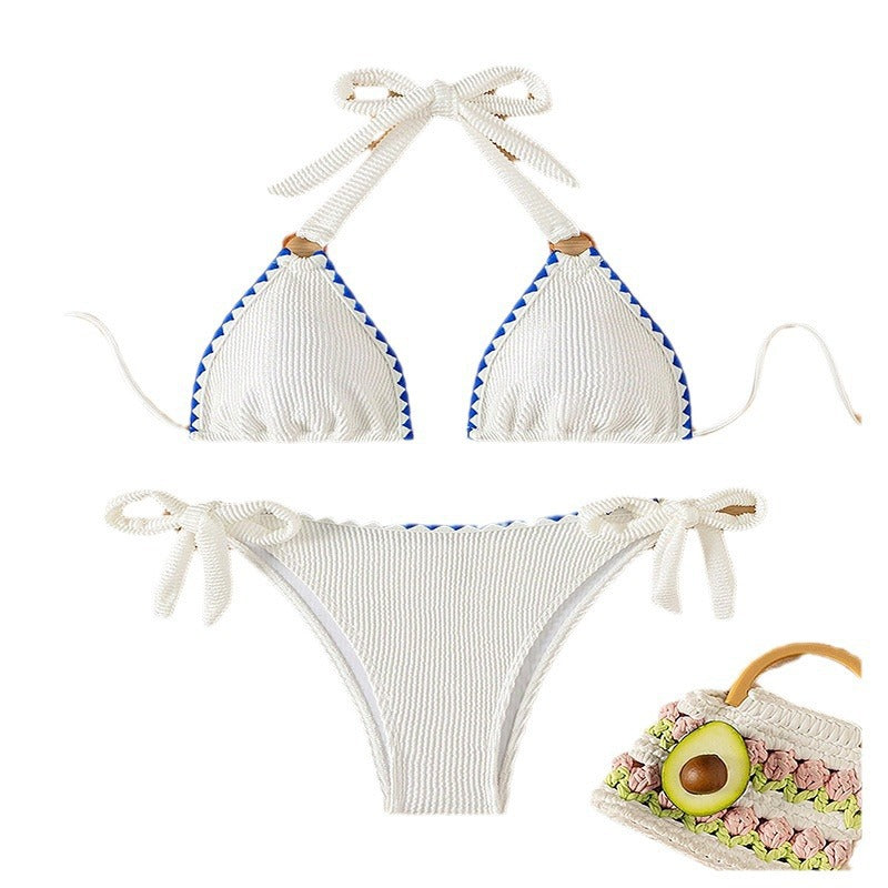 Dame triangel-bikini med elegant strukturstof og legende detaljer Skovae