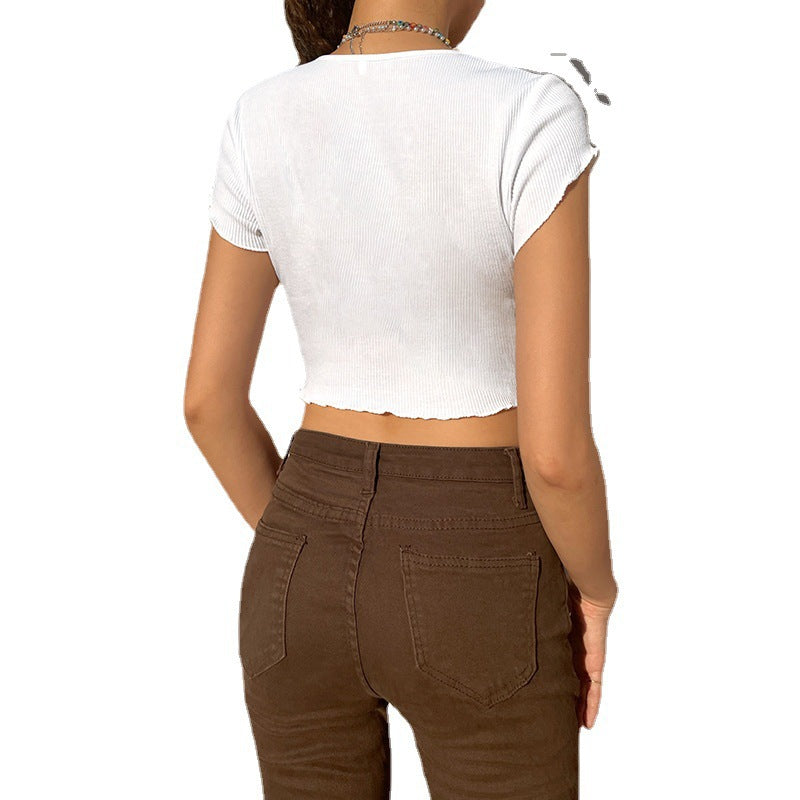 Dame Cropped Top med kreativt sommerfugledesign Skovae