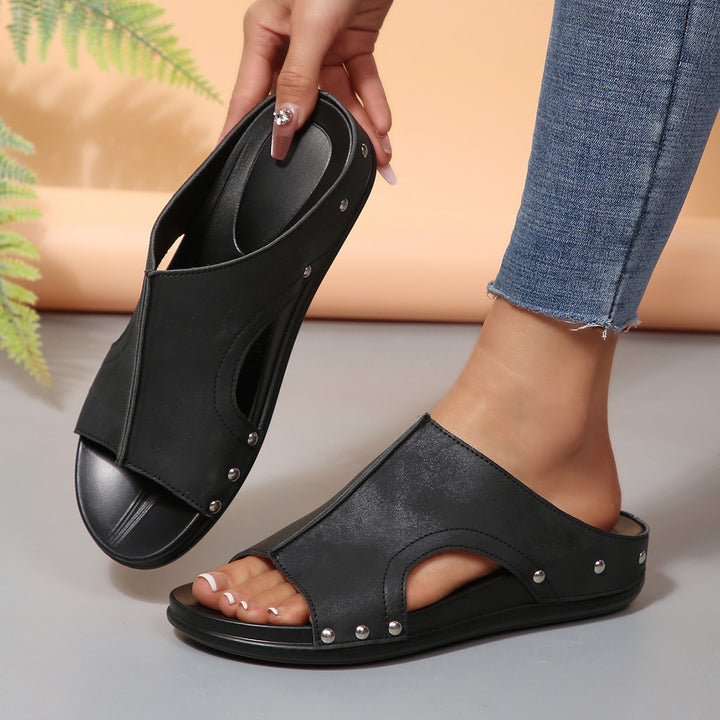 Dame Komfortable Slide-Sandaler med moderne Cut-Out-design og elegant rhinsten pynt Stilla