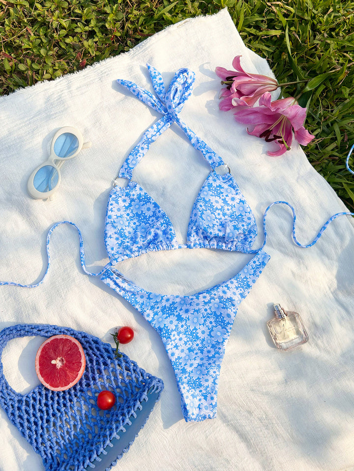 Damer triangel-bikini med legende blomsterdesign og modiske bindebånd Skovae