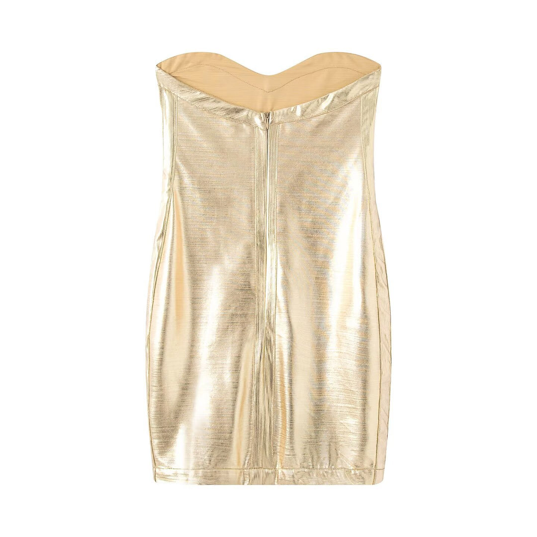 Dame sommerkjole i elegant metallic-look med hjerteformet udskæring