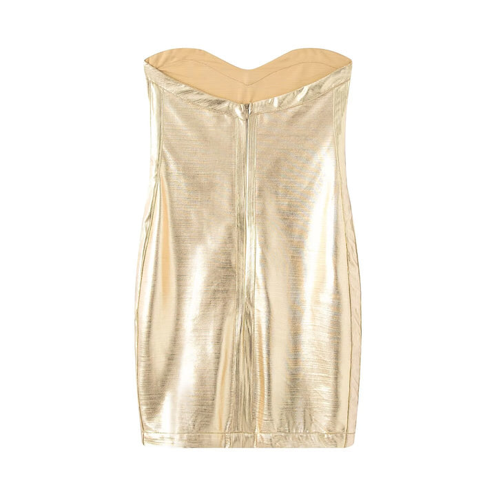 Dame sommerkjole i elegant metallic-look med hjerteformet udskæring