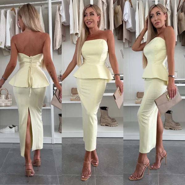 Dame Peplum Kjole med skulderfri design og figursyet silhuet Stilla