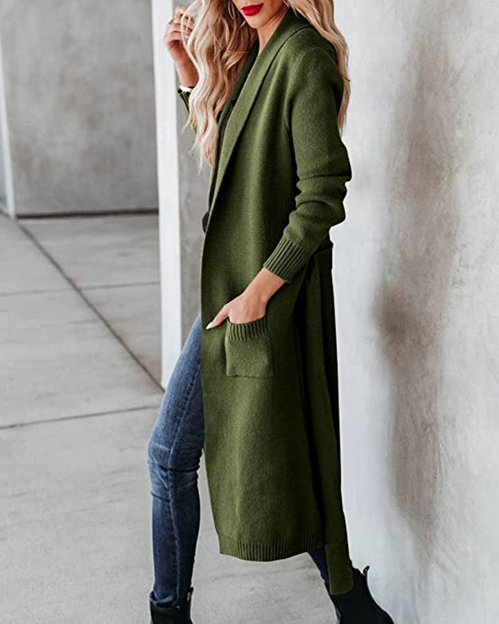 Dame chunky strik wrap cardigan med moderne lommer Stilla