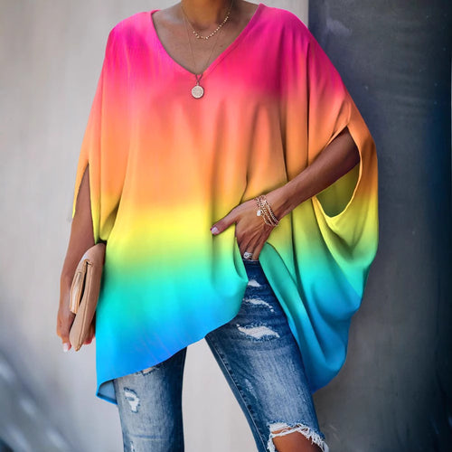 Damer afslappet oversized T-shirt med V-hals og bred pasform Stilla