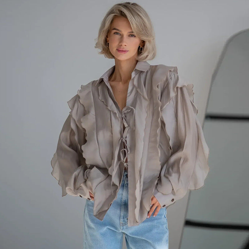 Dame rynkebluse med figursyet snit og flydende stof Stilla