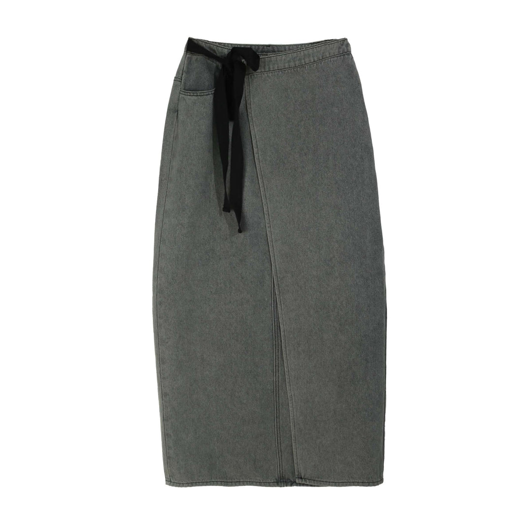 Dame casual denim wrap skirt med innovativ taljebinding Stilla