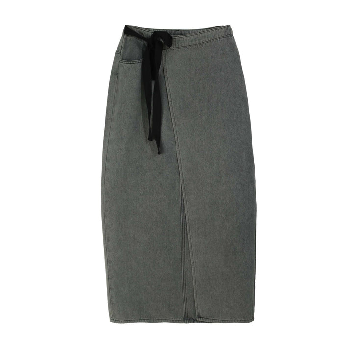 Dame casual denim wrap skirt med innovativ taljebinding Stilla