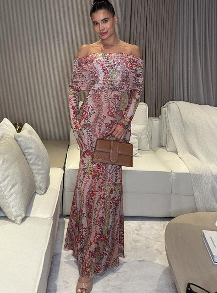 Femme Off-Shoulder Floral Maxi Kjole Stilla
