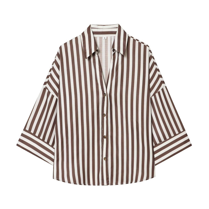 Dame skjorte bluse med afslappet snit og elegante 3/4-ærmer Skovae