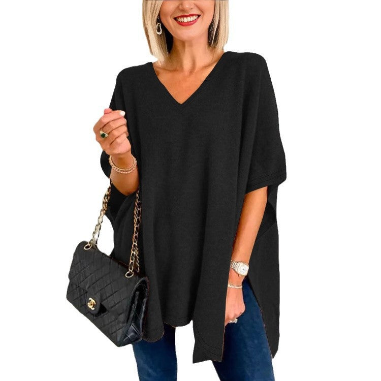 Dame Løs V-Udskæring Poncho Top Stilla