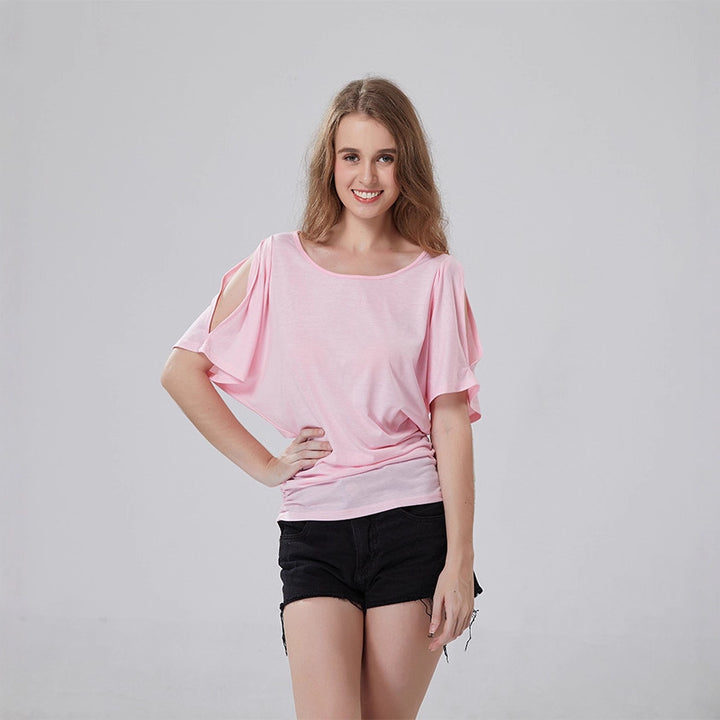 Dame afslappet oversized T-shirt med raffinerede flæsedetaljer Skovae