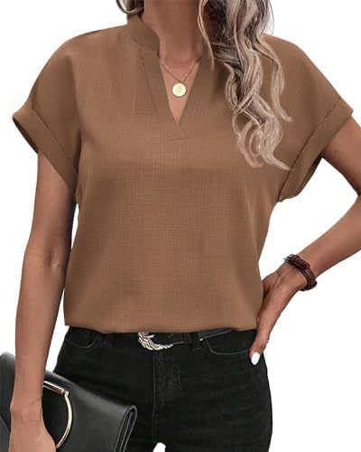 Dame kortærmet bluse med ståkrave og elegant snit Stilla